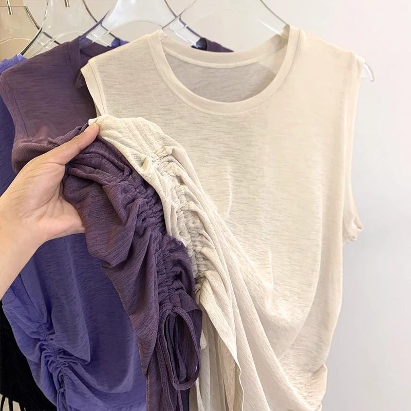 Женская спортивная майка без рукавов, летняя, тонкая, свободного кроя, прикрывающая живот, для бега, тренировок, быстросохнущая, фитнес, йога