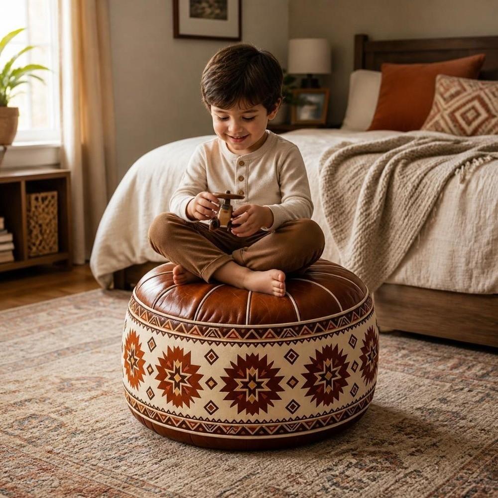 Unstuffed Round Footstool Cover Boho Style Storage Ottoman Clothes Storage Bag Living Room