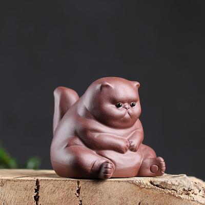 Керамические фигурки животных, фиолетовая глина, чай, домашнее животное, милые кунг-фу, маленькие злые кошки, поделки, украшения для дома, автомобиля, подарки