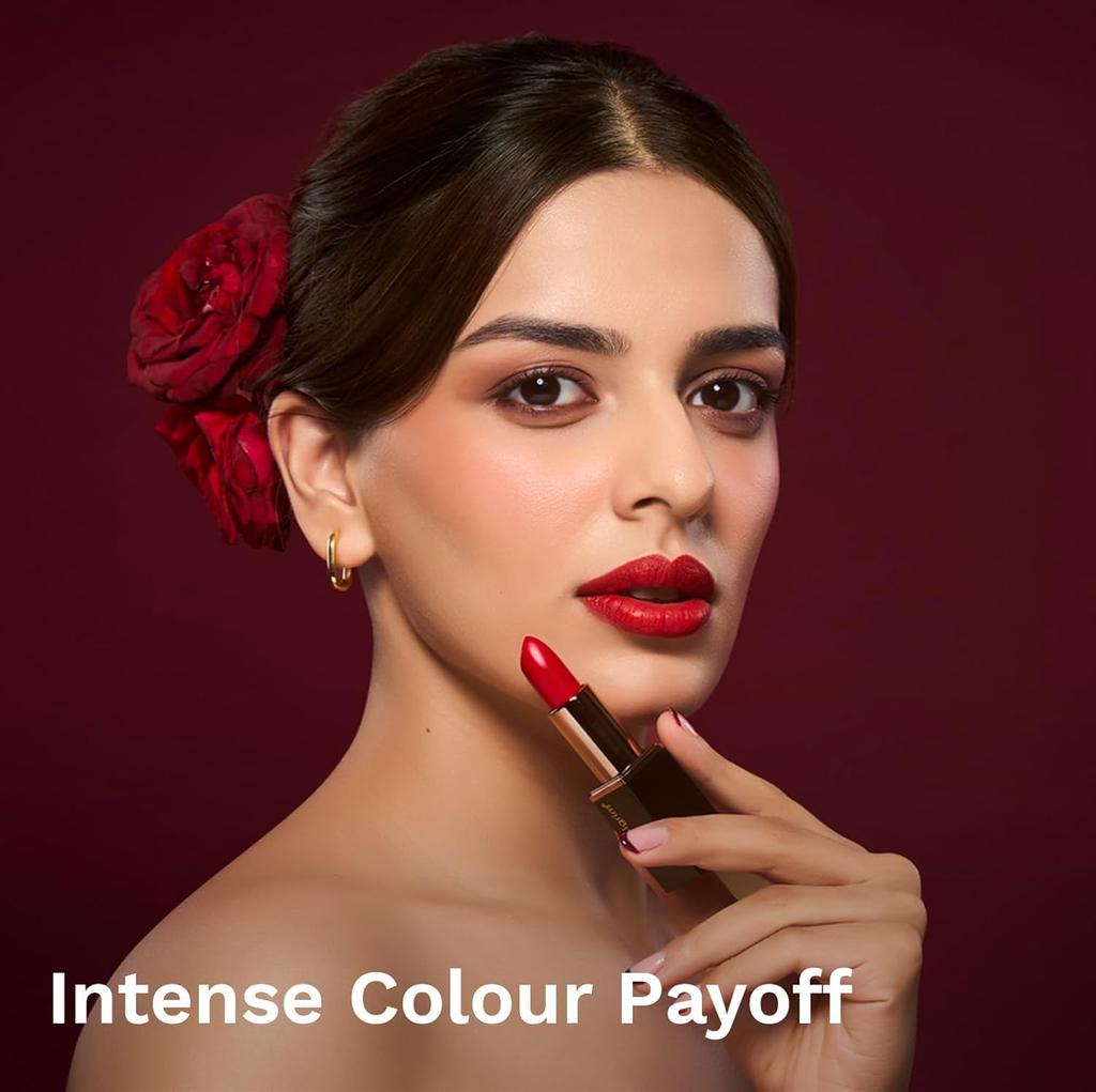 Pilgrim Matte Me Up Bullet Lipstick Ruby Revolt 25 Velvet Matte Finish Creamy Lightweight SPF 30 Long Wear 4.2 g Bold