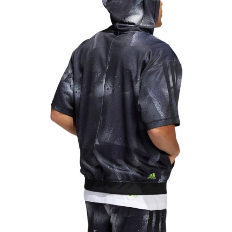 Adidas Градиентный дизайн, дышащая повседневная футболка с капюшоном и коротким рукавом, мужские топы, черный HB5427