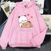 Милая толстовка с капюшоном с мультяшным изображением панды, с длинным рукавом, Bubu Dudu, в корейском стиле, женская, 90-х, розовая, со смешными принтами, каваи