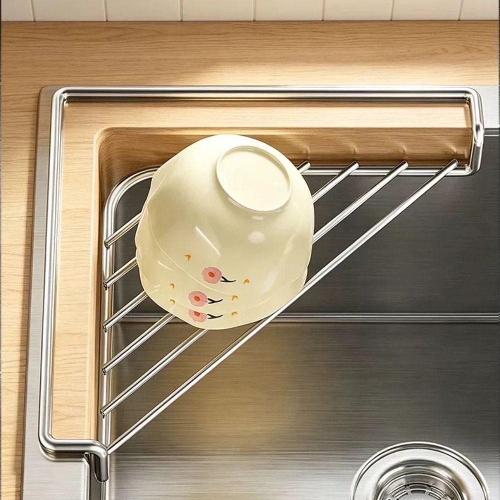 Anti-rust Sink Corner Rack Stainless Steel Sink Storage Holder Dish Drying Rack Laundry Room