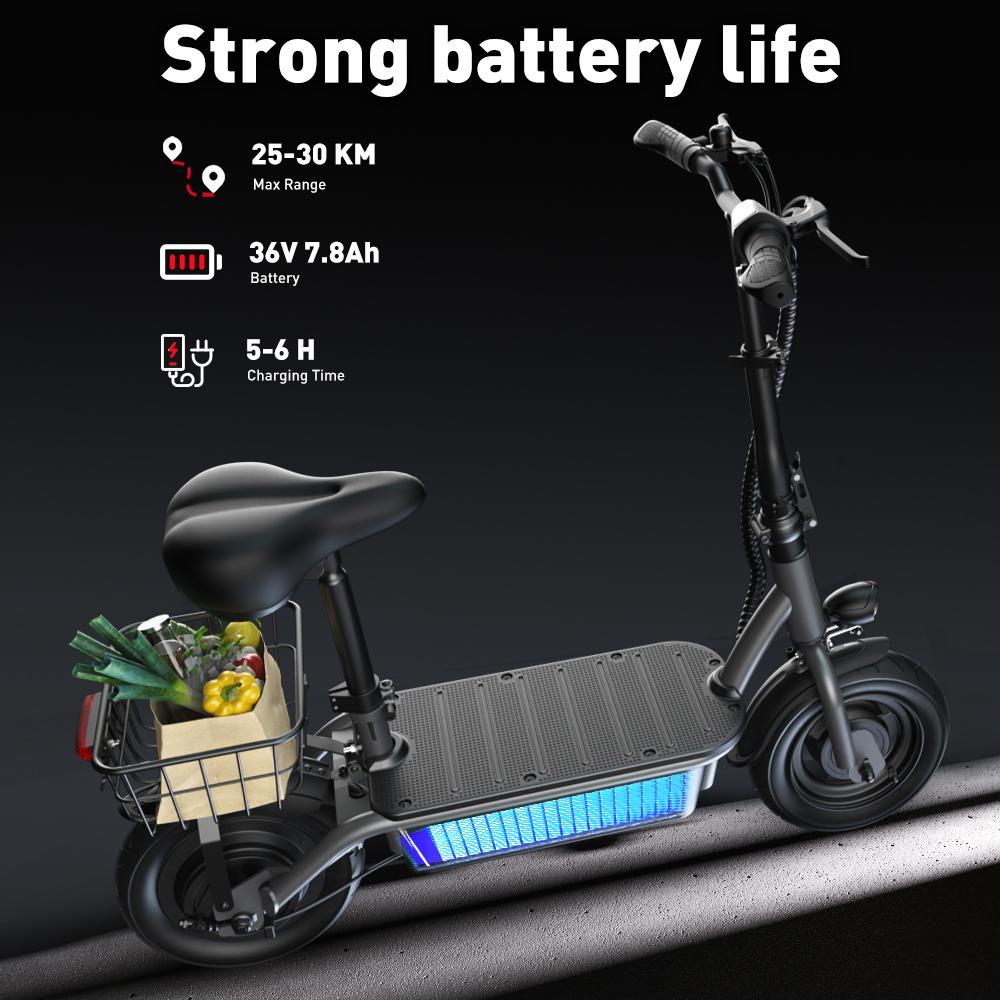 iScooter Electric Scooter F2 Adult Shopping Scooter 500W 30km/h Max Load 120KG 10 Inch Folding Light Weight with Seat and Basket