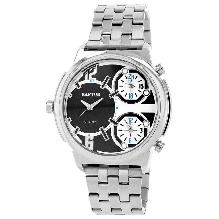 Montre - RAPTOR - Lucius - Boîtier 53 mm - Bracelet acier inoxydable 26 mm - 3 fuseaux horaires