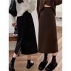 Универсальное шерстяное длинное платье, черная длинная юбка на весну и осень, с высокой талией и облегающее бедра А-силуэта
