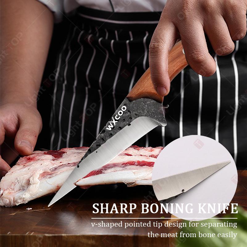 1pcs Stainless Steel Fillet Boning Knife Professional Chef's Kitchen Knife Forged Meat Cleaver Fish Slicing Knife Wooden Handle