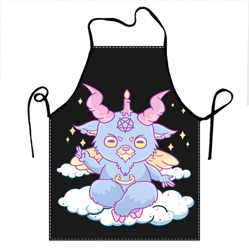 Cute Demon Cat Apron With Wings And Horns Kawaii Kitchen Apron For Cooking Baking And Crafting Black Apron With Magical Design