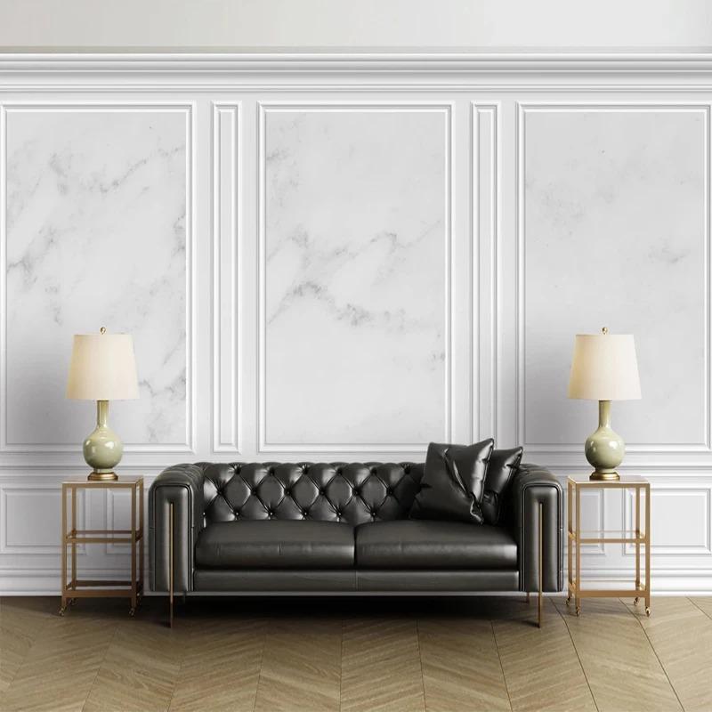 Custom 3D Mural Wallpaper European Style White Marble Pattern Fresco Living Room Sofa TV Background Photo Wall Paper For Bedroom