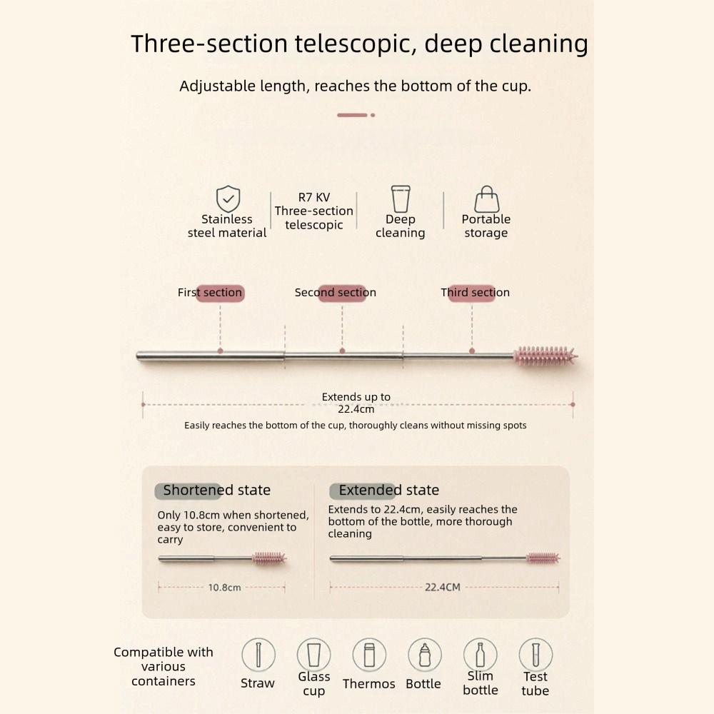Heat Resistant Silicone Straw Brush 304 Stainless Steel Tube Cleaner Straw Maintenance