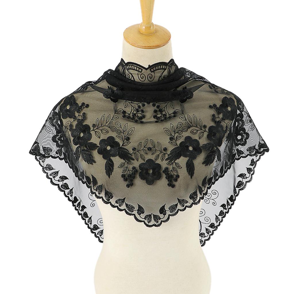 Embroidered Lace Triangle Scarf Prayer Veil Church Hijab Towel Women Veil Solid Floral Triangle Scarf Headband Hijabs