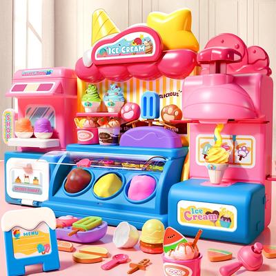 Детские игрушки-мороженое для девочки, цветная машина для пластилина, со светом и музыкой, еда для мальчика, детский супермаркет