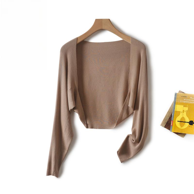 Льняной шёлковый трикотажный кардиган с длинными рукавами, женский короткий жилет, летняя блузка, тонкая шаль, верхняя одежда, солнцезащитная одежда