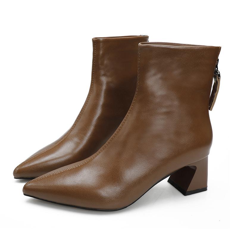 Short Boots Women's High-heeled Style New Women's Boots Medium Tube Pointed Fashion Boots Thick Heel Martin Boots