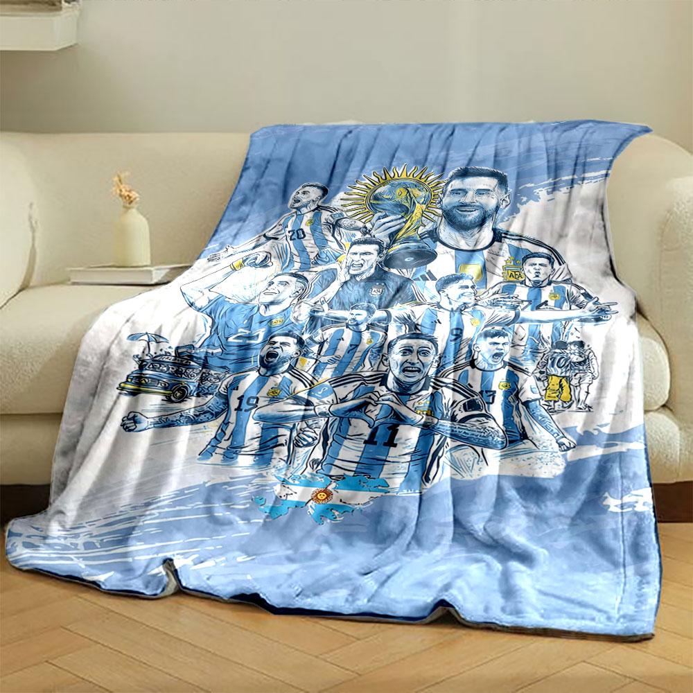 Illustration of soccer players in Argentina jerseys celebrating victory. for all seasons blanket lunch break throw gift
