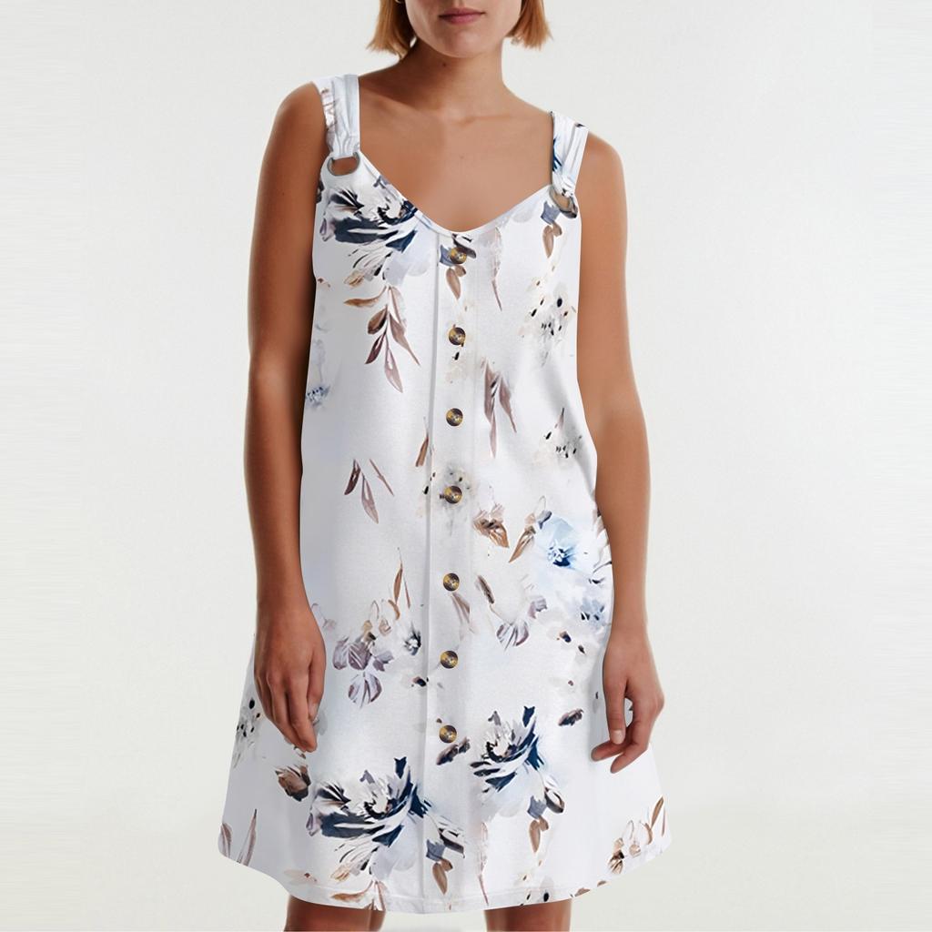 Women's Summer Dress With Pocket Sleeveless Floral Print Sundress