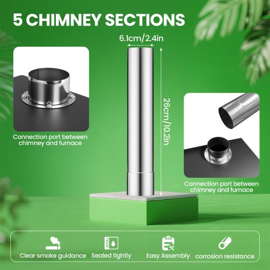 Outdoor Stove Wood Burning with 5 Pipes Accessories, Large Firebox Heating Cooking Hot Tent Camping Stove, Portable Stainless Steel for Outdoor,