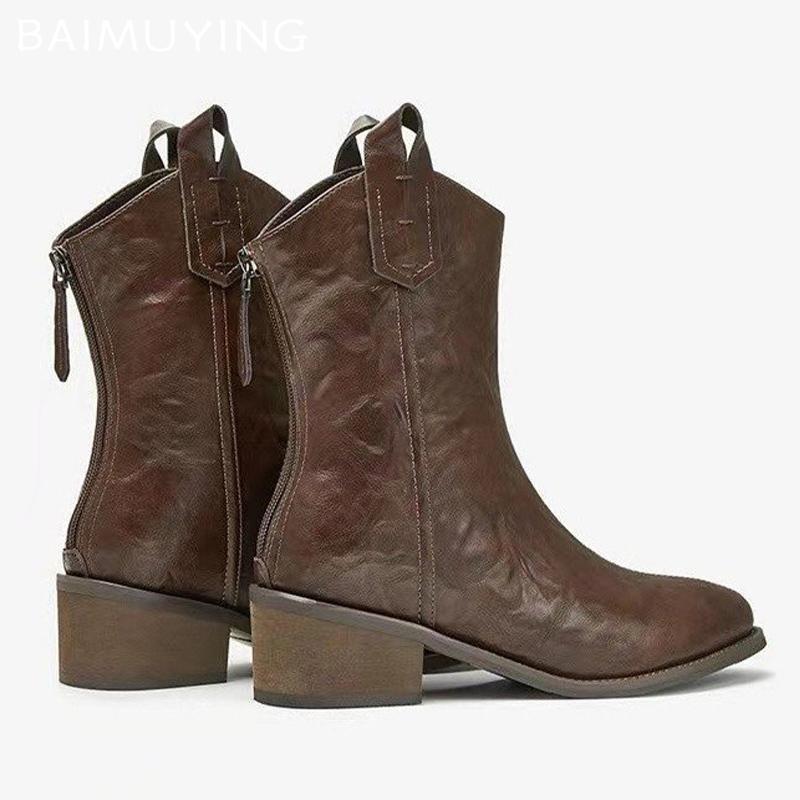 Кожаные женские ботильоны с острым носком, дизайнерские туфли на среднем каблуке, массивные зимние ботинки челси 2025 года, ретро-туфли Botas De Mujer