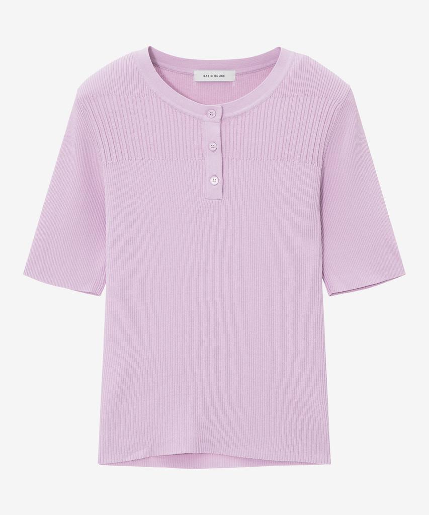 BASIC HOUSE Women'S Rayon Ribbed Short Sleeve Sweater Lavender Lzkt3204
