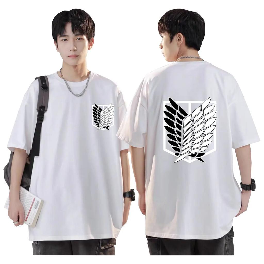 Patterned printed T-shirt with "Attack on Titan" cartoon design - pure cotton men and women trendy and versatile for the street