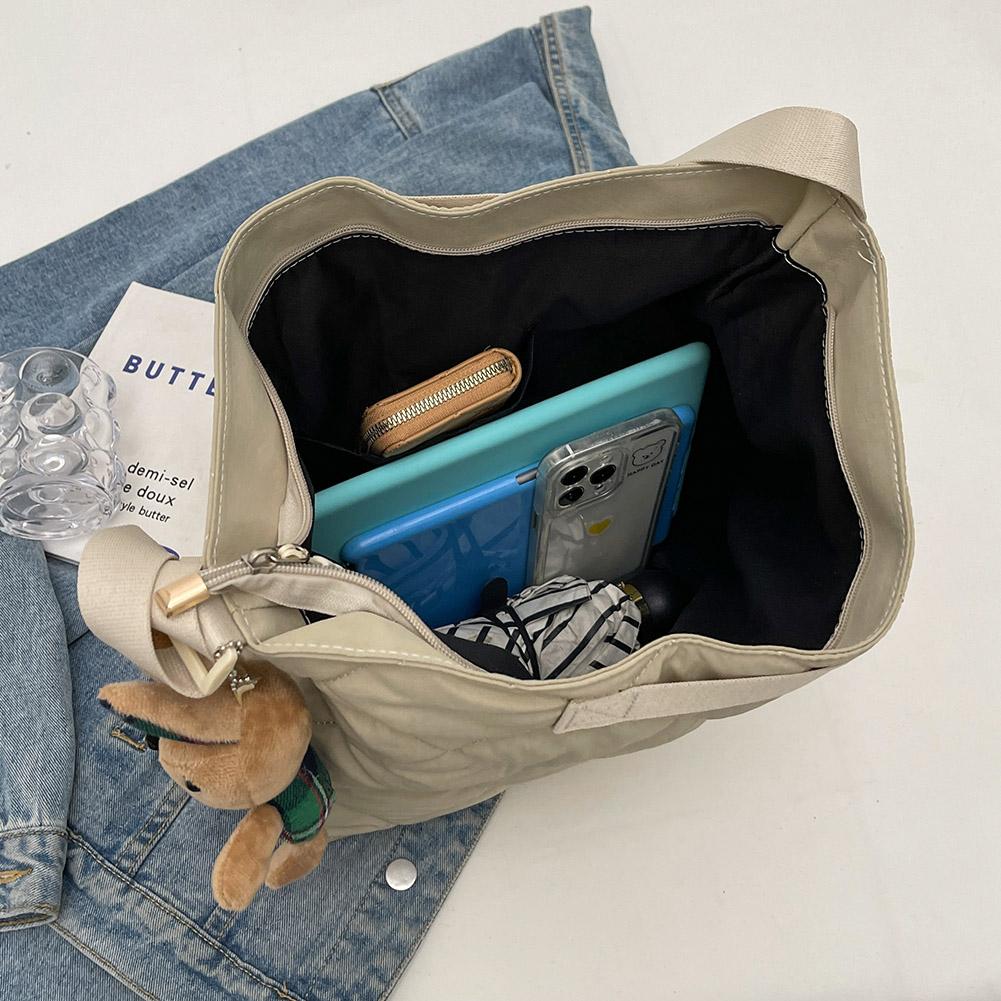 Women Quilted Tote Bag with Pendant Puffy Crossbody Bag Large Capacity Satchel Sling Bag Padded Shoulder Bag Daily Dating Bag