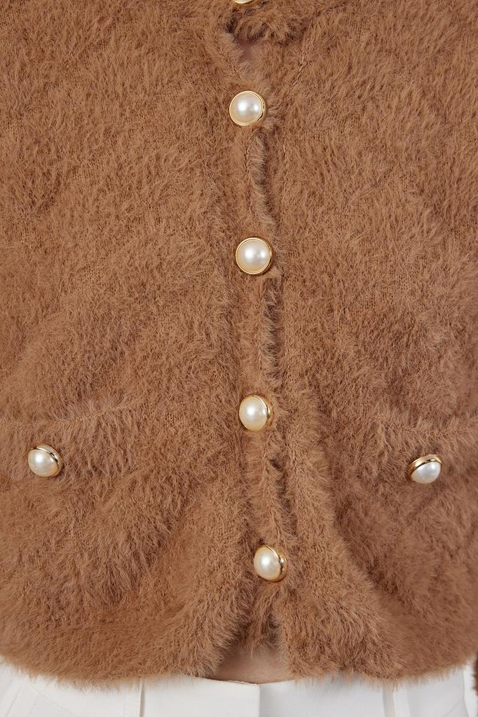 Женская мода стильный кардиган норковый укороченный пушистый жакет образ трикотажный кардиган