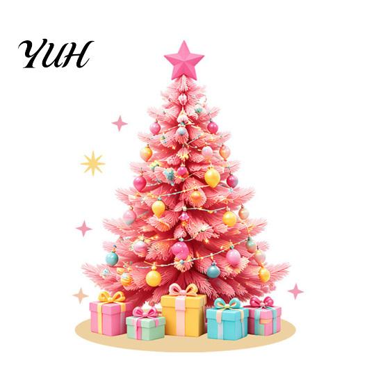 Winter Theme Wall Decor 2Pcs Pink Christmas Tree Static Window Clings, Removable Xmas Stickers Home Ornaments with Snowflake Star for Shop Cafe