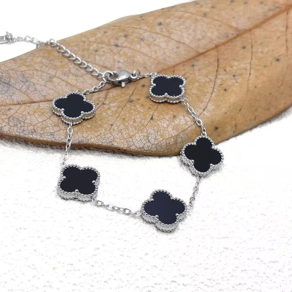 15Mm Four-Leaf Clover Five Flowers Bracelet High-Grade Titanium Steel Bracelet Fashionable Versatile Lucky Four-Leaf Clover Jewellery