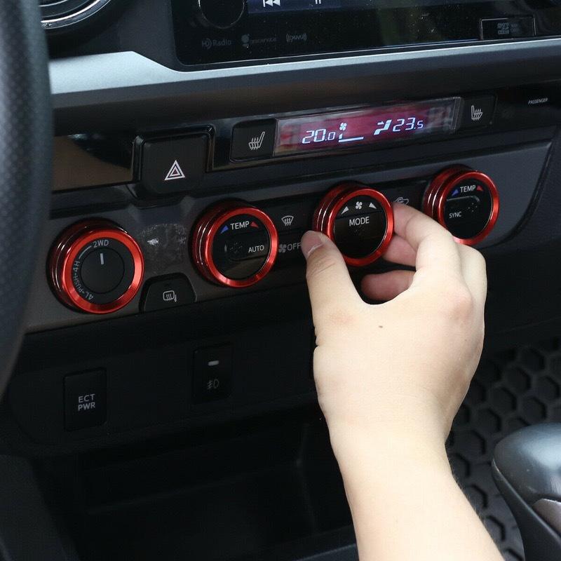 4 шт. Внутренняя крышка ручки-кнопки, совместимая с Toyota для Tacoma 2023-2016, 4WD, температура, кондиционер, AC, аудио CD, ручка, кольцо из алюминиевого сплава