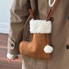 Niche Design Shoulder Messenger Bag New Korean Version Casual Gloves Bag 2025 New Plush Splicing Mobile Phone Bag