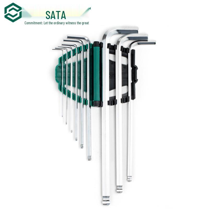 SATA Набор из 9 удлиненных метрических шестигранных ключей, с шаровым наконечником, нержавеющая сталь, плоская головка