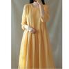 Japanese Retro Cotton Linen Long-Sleeve Dress for Travel and Vacation