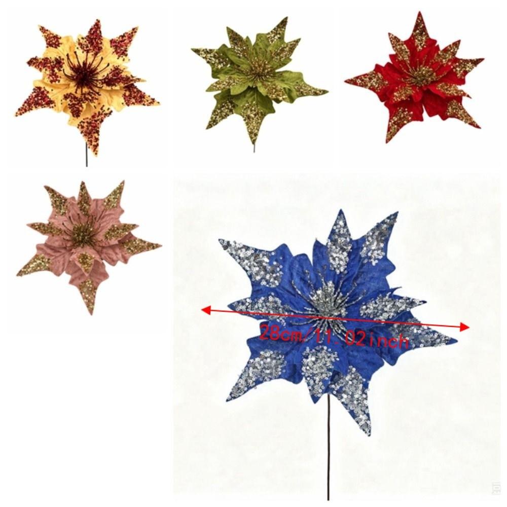 Realistic Artificial Christmas Flower Sequined Simulation Glitter Flower Tabletop Display