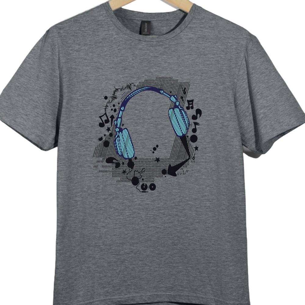 Headphones T Shirt Music Lover DJ Gamer Audio Sound Wave Graphic Tee
