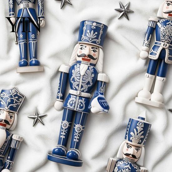 Hand Painted Wooden Soldier Pendants Blue And White Ceramics Style Nutcracker for Christmas Tree Fireplace Holiday Pendant Decor Decoration,
