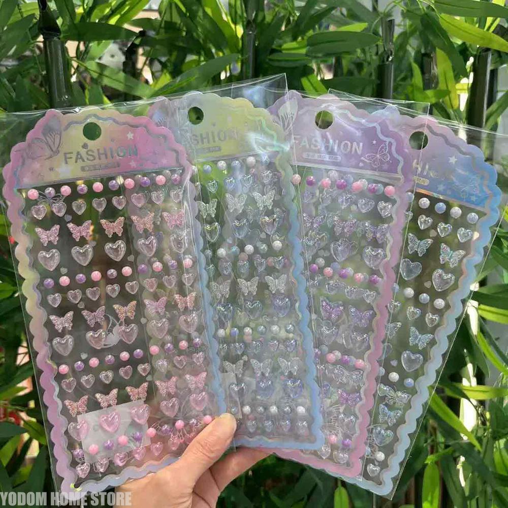 3D Crystal Heart Butterfly Stickers for Craft Supplies Aesthetic Stickers Scrapbooking Material Phone Water Bottle Girl Gift