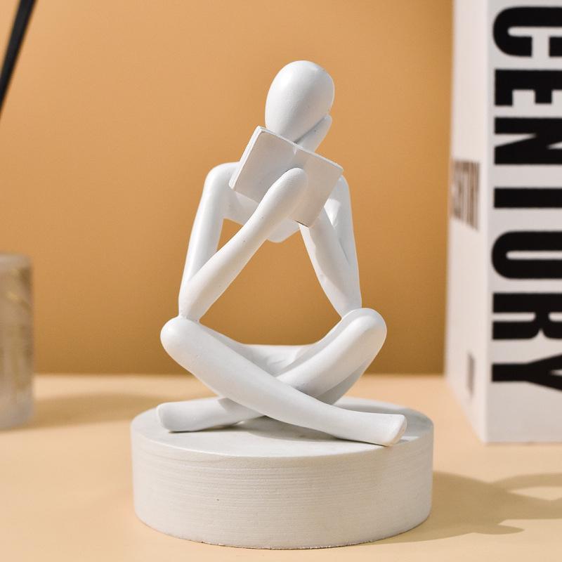 Abstract Resin Figure Ornament: Reading Statue for Bookshelf or Living Room Decor