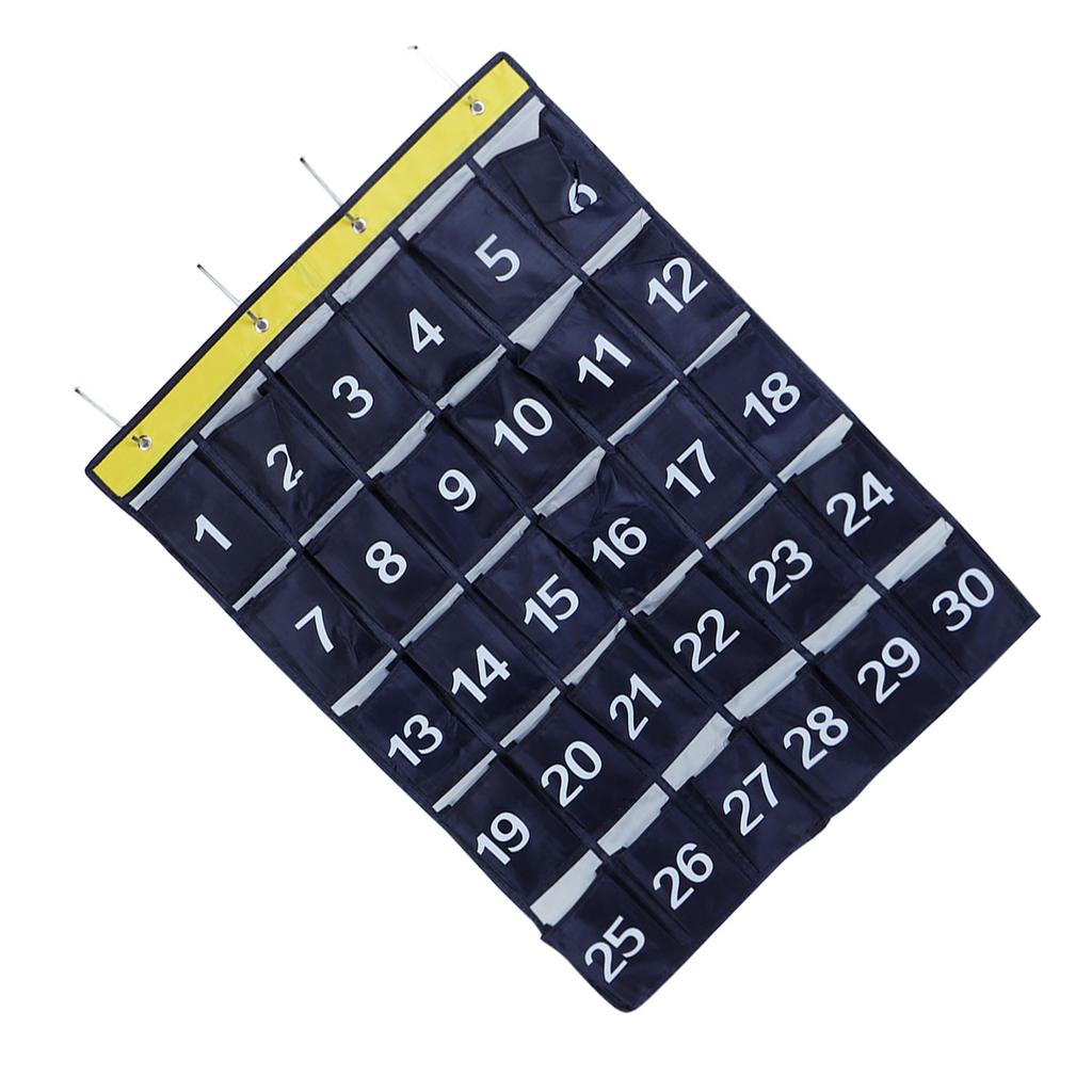 30 Pockets Wall Hanging Storage Bag Phone Holder Hanging Organizer with Numbers Navy Blue