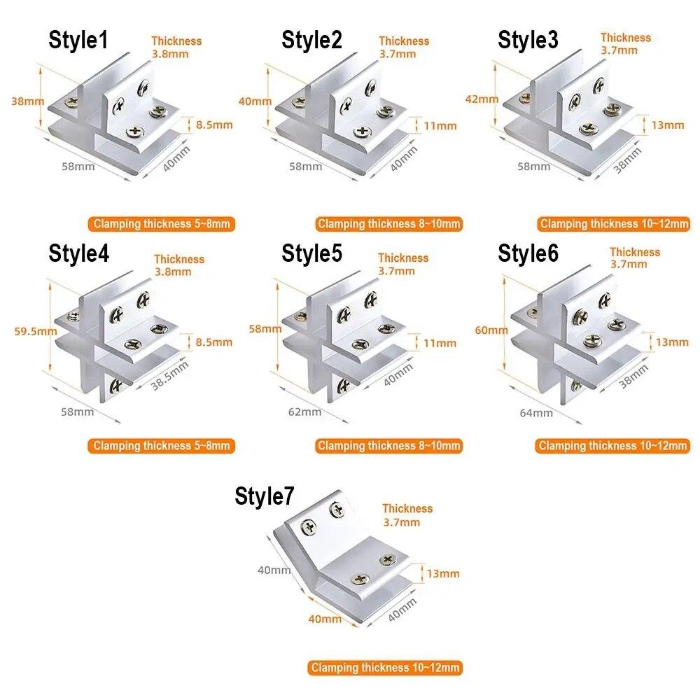 2Pcs L T Type Right Angle Glass Door Hinge Clamp Mirror Clip Shelf Holder Showcase Combination Connecting 6-12mm Glass Fitting