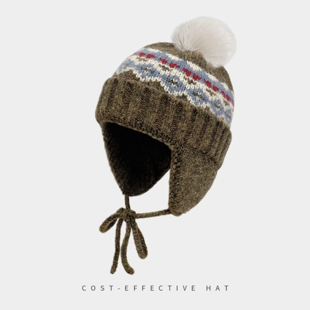 Wool Fair Isle Style Beanies Printed Lei Feng Hat Cute Jacquard Knitted Hat  Autumn