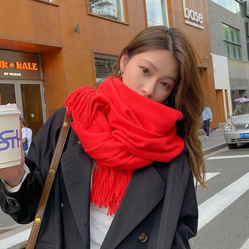 Женская осенняя винтажная ретро стильная нерегулярная шаль сплошной цвет