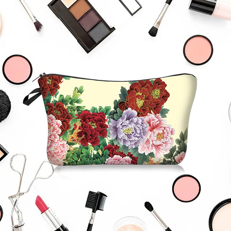 1 шт. Красивая косметичка с принтом в виде пионов, органайзер для косметики, женская ручная сумка, дорожная сумка для хранения макияжа для женщин, девушек, рождественский подарок