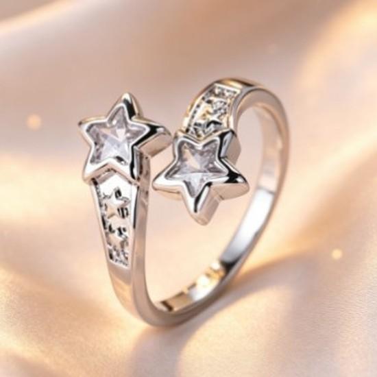 fashion double star zircon ring Elegant and minimalist star-shaped open ring, a trendy and versatile piece of jewelry for women
