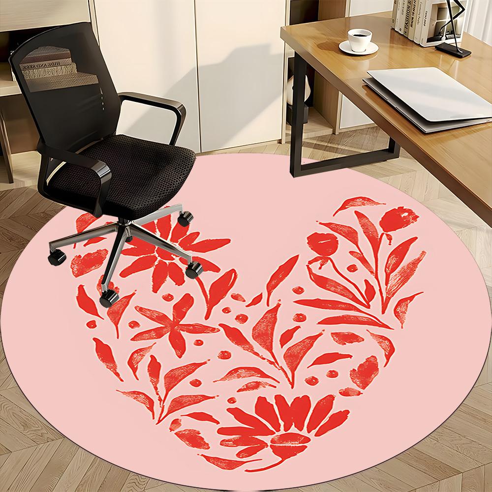 1pc Floral Heart Office Round Area Rug, Mat Suitable For Office, Under Office Chairs Bedroom Living Room Home Decor, Room Deco