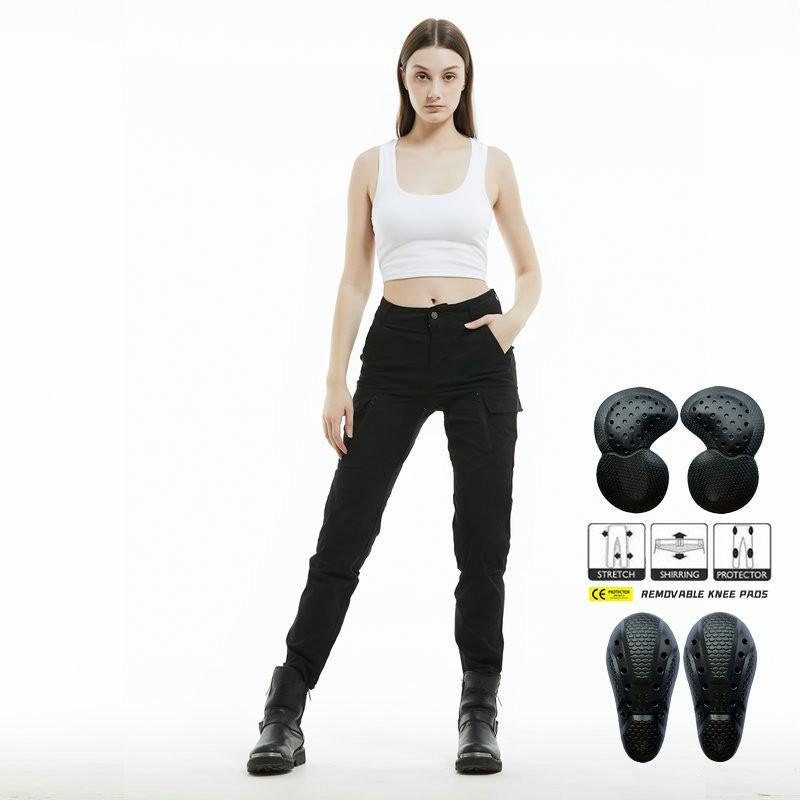 Womens Motorcycle Riding Pants - Slim Fit Vintage Utility Trousers With Multiple Pockets Abrasion Resistant Cycling
