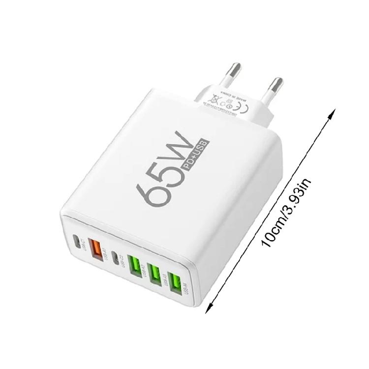 Двойной PD и 4 порта USB-A Штепсельная вилка EU Адаптер для путешествий Блок питания 65 Вт USB Настенное зарядное устройство Блок быстрой зарядки для телефона Планшета