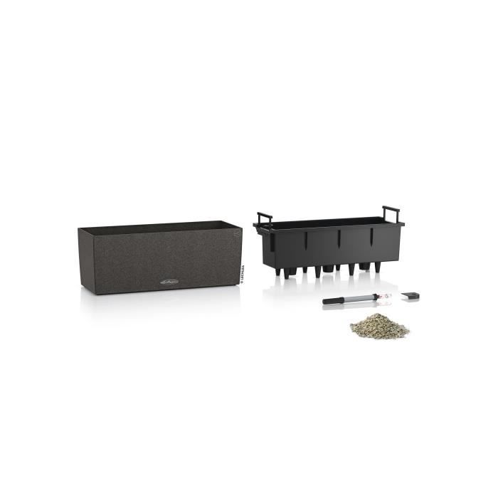 LECHUZA Jardinière Balconera Stone 50 ALL-IN-ONE - 50 x 19 x 19 cm - Intérieur/Extérieur - Noir