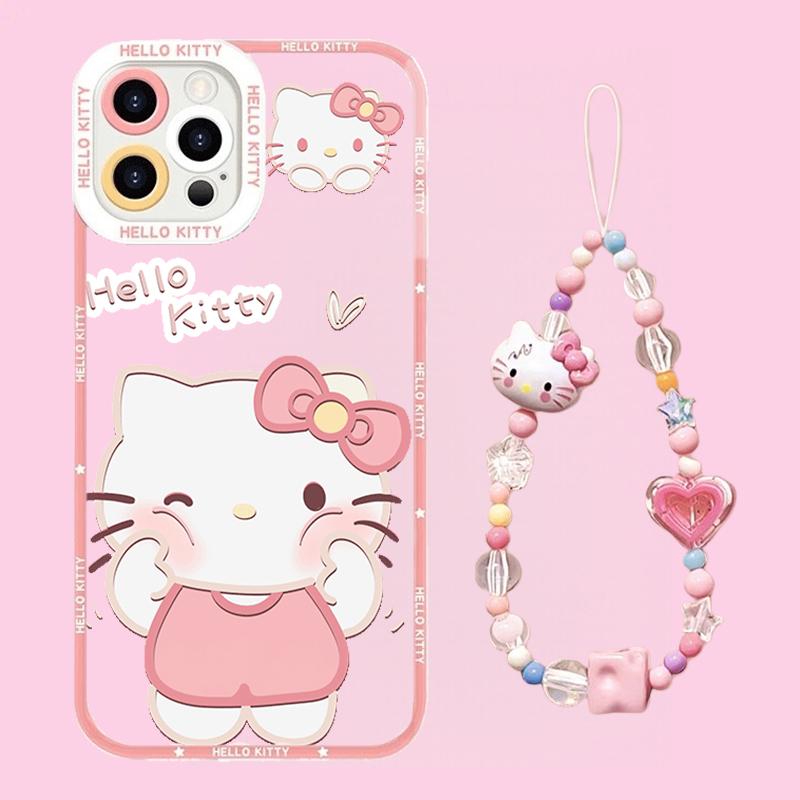 Мультяшный браслет Hello Kitty Чехол-цепочка Для Iphone 17 16 Pro Max 17 Air 15 14 12 13 11 Pro Max X13 Mini 16e 15 Plus Прозрачный чехол