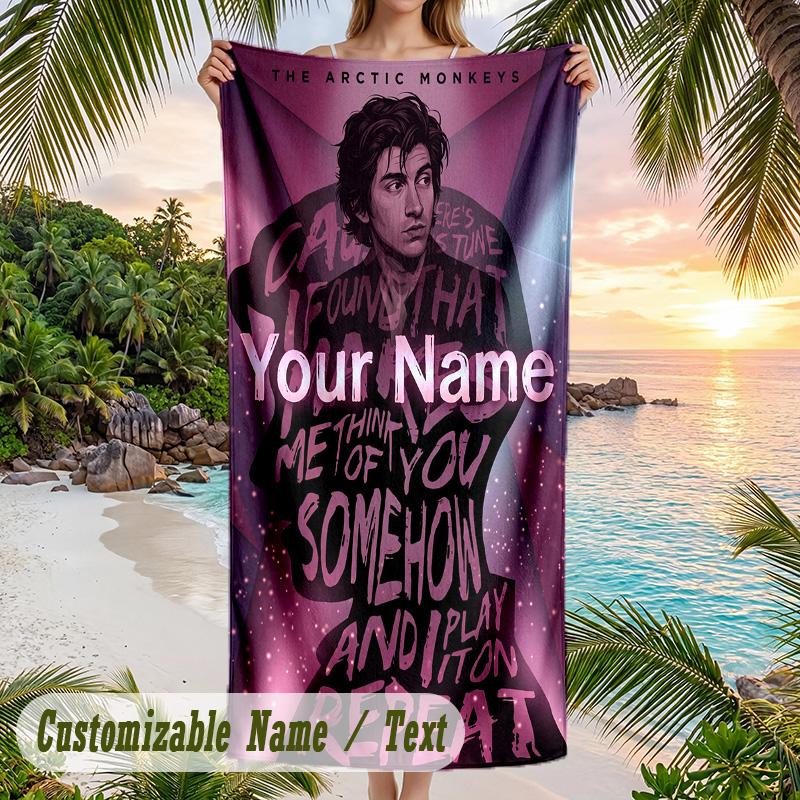Arctic Monkeys Beach Towel, Personalized Custom Name Text, Quick Dry Large Absorbent Towel For Beach Pool
