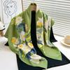 Fashion New Luxury Women Printed Scarf 90cm Lotus Large Square Scarves Twill Silk Headscarf HIjab Flower Foulard